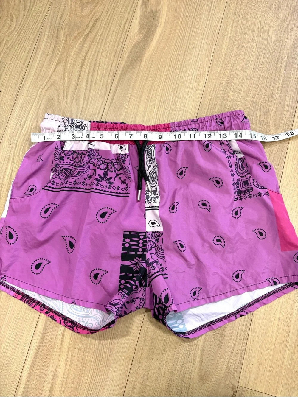 boohooMAN Mens S Pink Purple Bandana Print Swim Shorts Mesh Lined Paisley